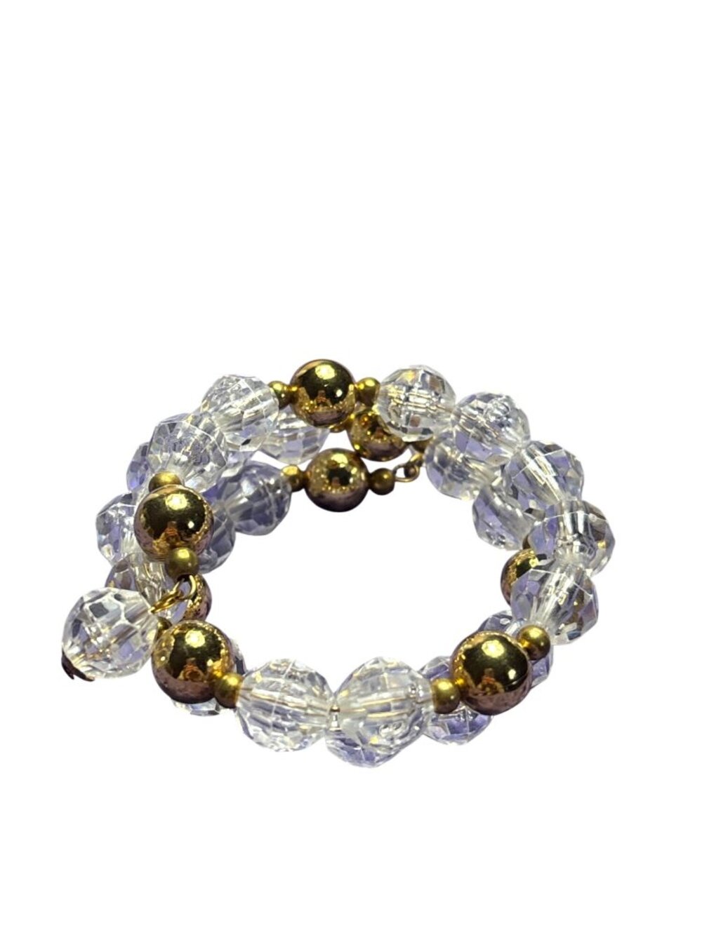 Clear Faceted Plastic Goldtone Beaded Memory Wire Bracelet